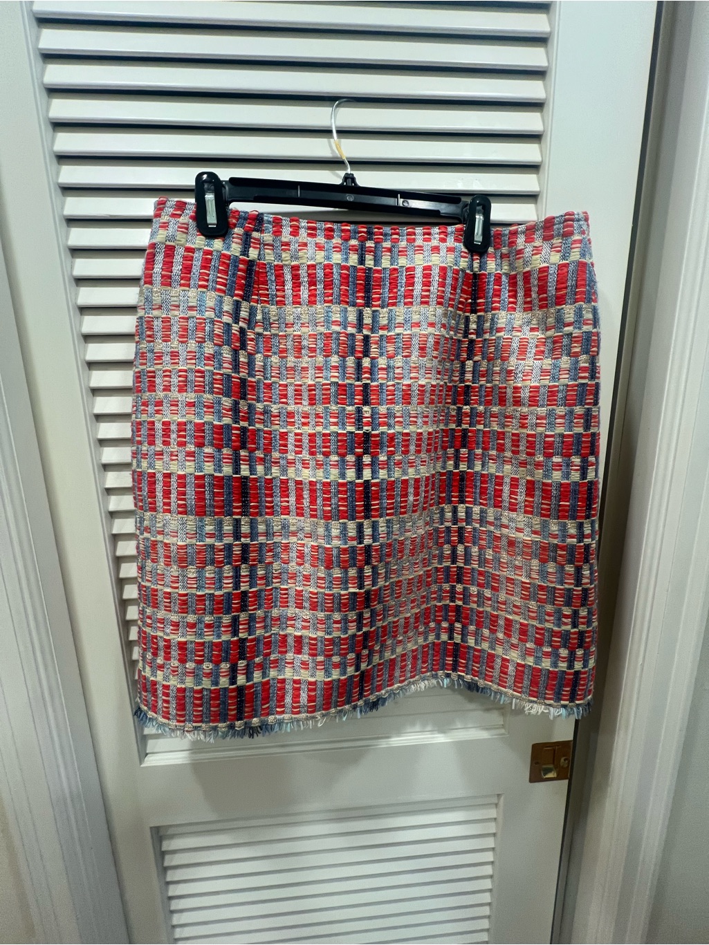 Tory Burch Red, Navy And Cream Check Tweed Mini Skirt